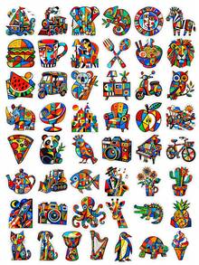 50Pcs Colorful Cubism Art Stickers, Bold Geometric Abstract Decor Supplies, Picasso‑Inspired Multicolor Decals For Journaling, Scrapbooking, Planner DIY Craft Projects - Multicolor - View 6