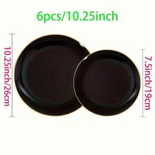 15pcs 7.5 Inch And 6pcs 10.25 Inch Black Single Ring Gold Rim Plates, 2 Sizes Available, Reusable And Washable, Perfect For Home, Hotel, Birthday, Outdoor And Various Party Events - Black - View 14