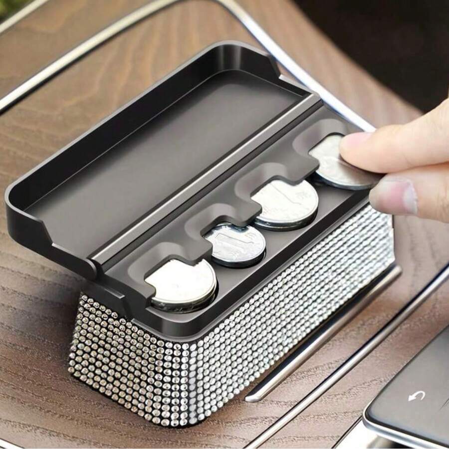 Caja de almacenamiento de monedas con cristales para coche, caja de dinero, organizador creativo de monedas sueltas, accesorio para el interior del coche - A - Ver 1