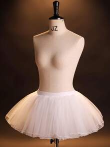 1pc White Ballet Half-Body Tulle Short Petticoat Stiff Mesh Tutu Skirt, Suitable For Dance Performance & Dress Matching - White - View 3