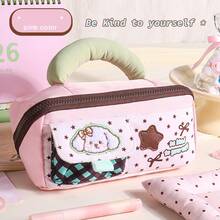 Yescholar 1pc Cute Dog Embroidered Large Capacity Pencil Case With Handle, Multi-Compartment Zipper Pen Bag With Front Pockets, Portable Stationery Organizer For Girls, Teens & Students, School & Daily Use - Cute Dog Embroidery Large Capacity Pencil Case - View 9