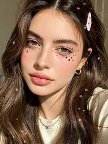 1pc Autumn Christmas New Colorful 3mm Rhinestone Face Stickers, Random Diamond Color, For Face And Head Makeup Decoration And Beautification, Y2K Style, Suitable For Music Festivals, Children's Day, Christmas And More - Multicolor - View 3