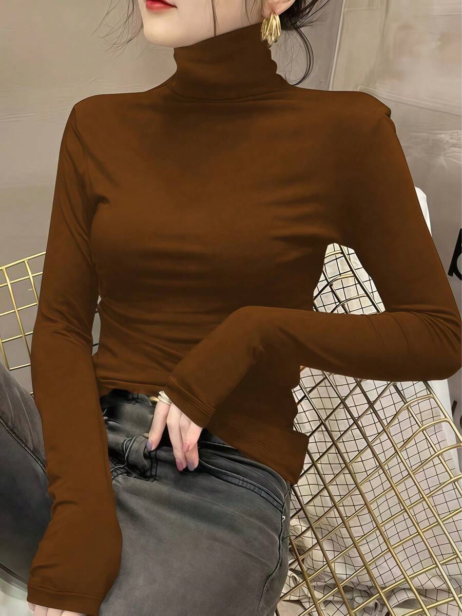 女款高領高領內搭衫，春秋冬季，優雅內層，2024新款，疊領長袖黑色上衣，薄款