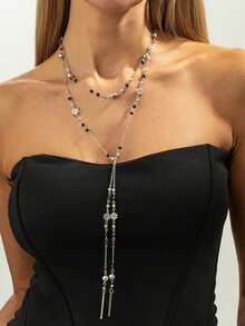 1pc Minimalist Versatile Ins Style Creative Long Twisted Chain Necklace Jewelry, Personalized Multi-Use Wrapped Knotted Round Bead Pendant Neck Chain Suitable For Women Daily Wear, Vacation And Party - Silver - View 1