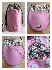 Lavender Purple Satin Drawstring Bucket Cosmetic Bag Floral Inner Lining Portable Travel Storage Pouch Gift For Women Gucci Beauty Lavender‑Purple Satin Floral‑Lined Drawstring Bucket Makeup Pouch - Purple - View 5