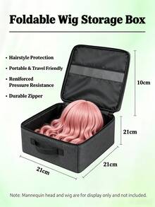 Storage Box, Suitable For Wigs, Hair Extensions, Hair Pieces, Portable Wig Travel Storage Bag, Foldable Handheld Wig Bag, With Adjustable Steel Wig Display Stand, Travel Wig Packaging Box, Halloween - View 5
