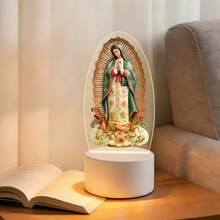 Our Lady Of Guadalupe Praying Pose Ambient Night Light On Auspicious Clouds, USB Powered, With Solid Color Warm Light Base, Warm Redemption Style, Religious Gift For Believers On Easter/Christmas And Other Holidays, Prayer Accessory - Warm Color - View 4