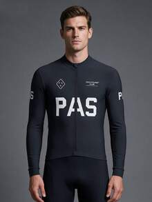 PAS CYCLING 修身款男女通用骑行服，长袖，立领，透气速干，适合山地车和公路车，防紫外线设计，3个口袋和1个拉链口袋，PAS字母印花，运动性能卓越，穿着舒适。 - 灰色 - 查看 3