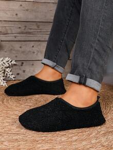 Super Soft Thick Sole Non-Slip Couple Home Thermal Slippers Women Winter Quiet Closed Toe Slip-On Comfortable Slippers - Black - View 4