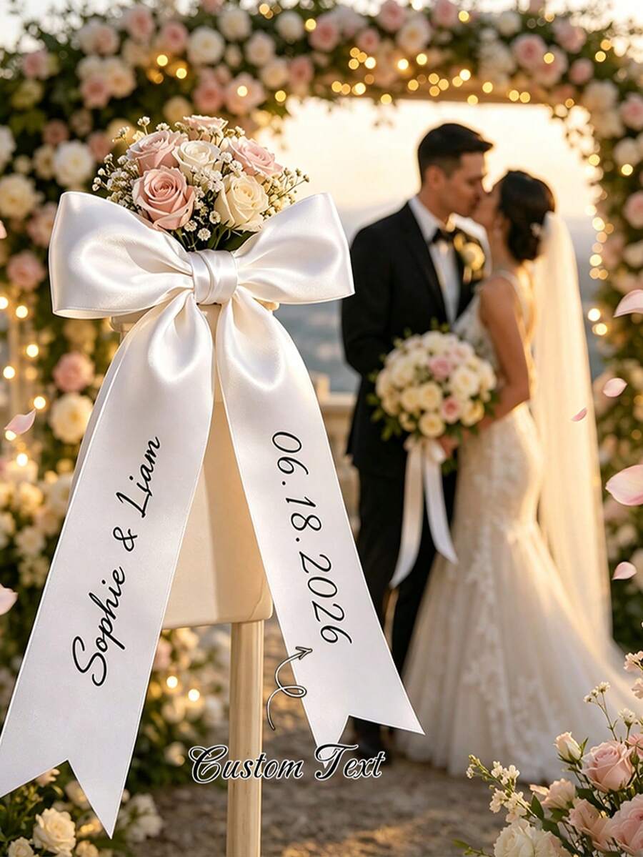 1/2/3件組個性化婚車門把流蘇裝飾,個性化婚禮緞帶,可客製化姓名與日期印刷,優雅緞面材質,適用於婚車、新娘送別儀式及婚禮攝影道具 - 彩色 - 查看 1