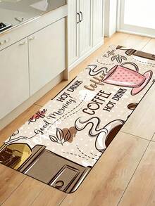 1pc Pink Coffee Cup Pattern Printed Kitchen Mat, Suitable For Home Kitchen, Dining Room, Living Room, Room Decoration - Baby Pink - View 2