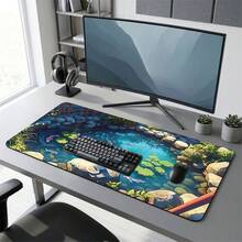 Cartoon Cat Sitting By Pond Watching Fish Gaming Mouse Pad, Non-Slip Rubber Desk Mat, Smooth Gliding Surface, Suitable For Computer Laptop Office Home, Cute Abstract Art Decor, Back To School Supplies - A - View 9
