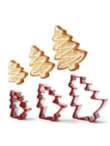 3pcs Christmas Tree Cookie Cutter Set, 430 Stainless Steel With Red Plastic Rim, Small Medium Large 3 Sizes, Reusable Baking Tools For Holiday Dessert Making, Christmas Party Cookie Mold - Multicolor - View 10