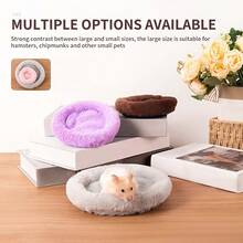 1pc Hamster Bed, Warm Soft Long Plush Round Concave Sleeping Pad, Multi-Color Comfortable Nest, Suitable For Hamsters And Sugar Gliders, Winter Pet Cage Resting Accessory - Multicolor - View 4