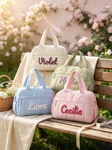 Tas Ibu dengan Teks Kustom yang Dipersonalisasi, Tas Jinjing Perjalanan Berbahan Quilted, Tas Olahraga Kebugaran, Tas Penyimpanan Rumah, Hadiah Pesta Natal dan Liburan - MultiWarna - View 3