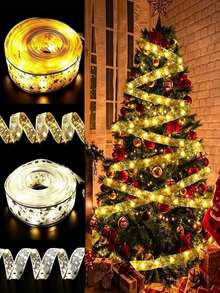 Lampu Pita LED untuk Pohon Natal | Desain Bergelombang Berkilau Emas | Bertenaga Baterai, Tidak Perlu Colokan | Cocok untuk Dekorasi Liburan Natal dan Pernikahan di Dalam Ruangan | Tema Santa Claus | Bahan Plastik Tahan Lama dengan Dekorasi Berkilau, Lampu Rangkaian Pohon Natal - Lampu Pita - View 8