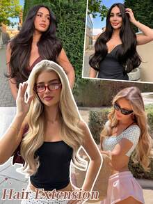 Clip-In Hair Extensions, 4pcs 18 Inch Layered Wavy Hair Pieces, Invisible Lace Hair Fringe Natural Soft Synthetic Hair Extensions For Women - Multicolor - View 7