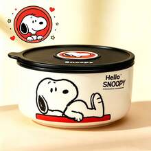 4-Inch Snoopy Airtight Food Storage Container, Cute Cartoon Ceramic Bowl With Lid, Microwave - Multicolor - View 19