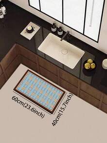 1pc Geometric Grid Patchwork Diatomaceous Earth Kitchen Mat, 3.5mm Thick, Cuttable, Luxury Absorbent Cushioning, Suitable For Kitchen Carpet, Bathroom Mat, Outdoor Garden Decor And Multiple Scenarios - Multicolor - View 14