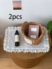 1pc/2pcs/6pcs Floral Embroidered Lace Decor Placemats & Napkins, Minimalist Ins Style Photo Backdrop - White - View 7