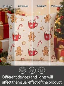 1pc Polyester Christmas Decorative Pillow Case (Pillow Insert Not Included), Christmas Bedding Gift, Machine Washable - Multicolor - View 6