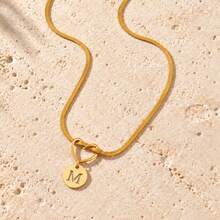 Initial Charm Snake Chain Gold Plated Letter Necklace For Women Men With Heart Knot Disc - Yellow Gold - View 24