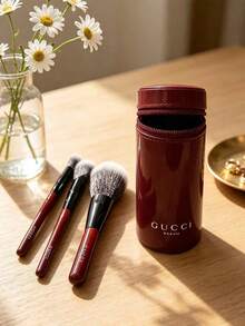 Portable Makeup Brush Set With Zipper Pouch Powder Blush Eyeshadow Cosmetic Brushes Gift For Women Gucci Beauty Burgundy Makeup Brush Set - Red - View 5