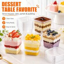 10/50pcs Clear Square Dessert Cups With Lids (25 Containers And 25 Lids), Christmas Food Containers, Mousse Cups, Suitable For Pudding, Mini Cakes, Parfaits, Fruit Cups, Snack Cups, Holiday Party Dessert Table - Multicolor - View 6