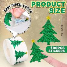 500pcs Christmas Tree Laser Stickers, Cartoon Christmas Party Gift Box Decoration Stickers, Label Stickers For Envelopes And Gift Bags - Multicolor - View 5