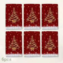 2pcs Christmas Red Printed Kitchen Towels, Gold Christmas Tree Bow Snowflake Star Pattern, Red & Gold Holiday Hand Towels, Winter Kitchen Home Decor Towels, Christmas Party Holiday Decoration, Baking Cleaning Holiday Gift - Multicolor - View 8