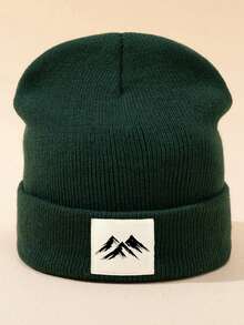 MAKEFGE 1pc Unisex Outdoor Casual Mountain Pattern Printed Fabric Label Autumn Winter Spring Warm Minimalist Fashion Soft Comfortable Beanie Knit Hat Suitable For Daily Wear - Mountain Pattern - View 22