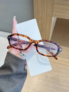 1 Pair Men's Leopard Print Oval Retro Personalized Commute Outfit Fashion Triangle Rivet Decor Non-Prescription Glasses Glasses - Leopard Print Frame - View 2