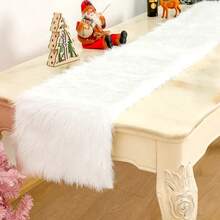 1-Piece Christmas White Soft Plush Faux Fur Table Runner, Winter Home Decor, Holiday Party Tablecloth, For Coffee Tables And Dressers, Festive Kitchen Dining Table Decoration, Home Party Decoration, Room Decoration, Party Decoration - Multicolor - View 2