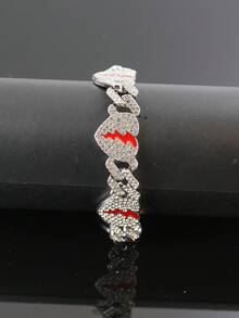 Gold & Silver Broken Heart Full Rhinestone Cuban Link Necklace, European & American Hip Hop Red Resin Heart Broken Rhinestone Thick Chain, Unisex Street Rap Couple Accessory, Holiday Gift - Broken Heart Necklace - View 14