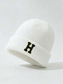 1PC Unisex Print A-Z Letter Waffle Knit Beanie Hat,Soft Warm Winter Hat For Women,Daily Outdoor Streetwear Cold Weather Home - White - View 11