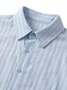 FEIAO Men's Vintage "Old Money" Style 100% Pure Cotton Button Long Sleeve Shirt, Skin-Friendly Soft Comfortable, All-Season Versatile - Dusty Blue - View 6