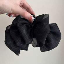 1pc Mesh Bow Hair Claw Clip, Autumn/Winter Hair Claw Head Accessory With Cloud Pleated Bow For Back Of Head - Multicolor - View 6
