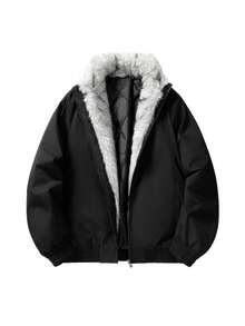 Men's Autumn/Winter Casual Versatile Commute Stand Collar Fur Collar American Retro Streetwear Jacket - Black - View 3