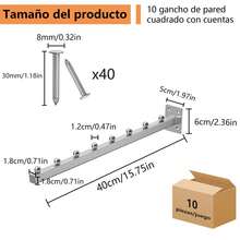 10Pzs Gancho Cascada Exhibitor Ropa Para Pared 40cm Tubo Cuadrado Con 8 Cuentas Hierro Galvanizado Negro Plateado Con 40 Tornillos, Gancho Panel Ranurado Antideslizante Resistente Oxidación Para Tienda Comercio Armario Garaje Exhibir Ropa Accesorios Bolsos Herramientas Organización Almacenamiento - Plateado - Ver 3