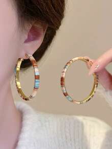 1 Pair Personalized Retro Fashion Colorful Hoop Earrings Suitable For Women's Daily, Party, Vacation Wear - Multicolor - View 3