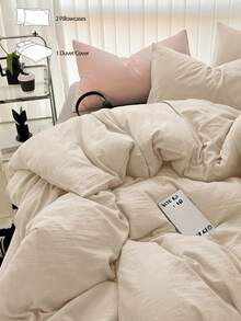 2/3pcs 100% Polyester Solid Color Duvet Cover Set - Soft And Breathable, Anti-Pilling, No Filling, Includes 1 Duvet Cover And 2 Pillowcases, Modern Minimalist Style, Machine Washable - Beige - View 2