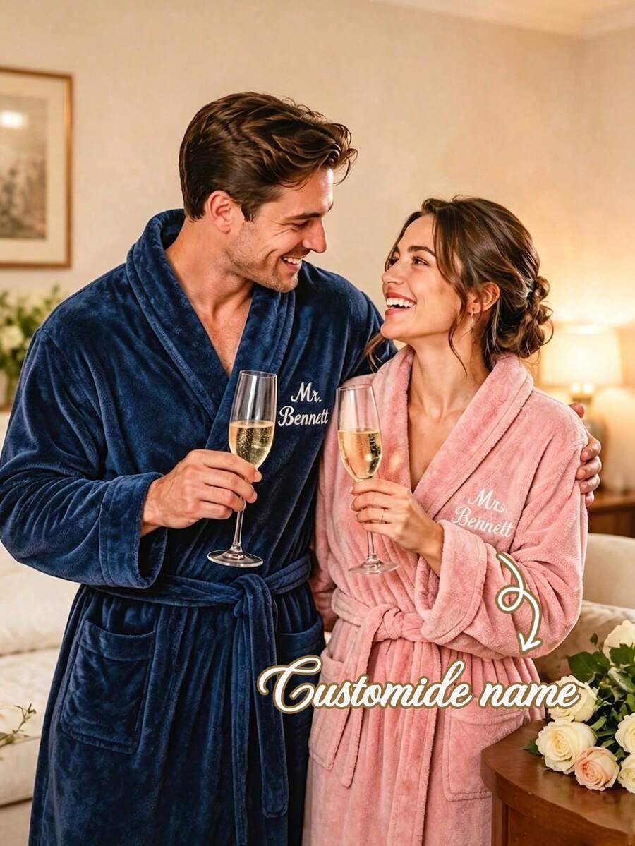 Personalized Couple Bathrobe Set, Honeymoon Bathrobe, Anniversary Gift, Customized Embroidered Mr & Mrs Bathrobe, Wedding Gift