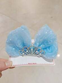 1件公主皇冠髮夾 生日頂部髮飾 甜美可愛 3D蝴蝶結髮夾（紙卡僅供展示） - 網紗皇冠蝴蝶結頂夾 - 查看 12