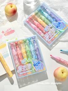 6pcs Fruity Scented Gold Glitter Highlighter Pens, Water-Based 6 Colors & 6 Scents, High Aesthetic Student Marker Pen For Highlighting And Drawing, Student Stationery - Fruit Scented Highlighter - View 2