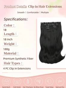 Clip-In Hair Extensions, 4pcs 18 Inch Layered Wavy Hair Pieces, Invisible Lace Hair Fringe Natural Soft Synthetic Hair Extensions For Women - Multicolor - View 2
