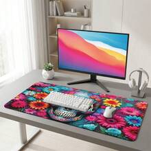 Colorful Petals And Skull Pattern Gaming Mouse Pad, Non-Slip Rubber Desk Mat, Smooth Sliding Surface, Suitable For Computer Laptop Office Home, Bold Abstract Art Decor, Back To School Supplies - A - View 3