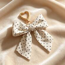 Polka Dot Fabric Bow Bag Charm Heart Buckle Keychain Women's Bag Decoration Pendant - A - View 4
