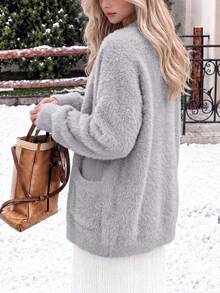 Women's Autumn/Winter Casual Slouchy V-Neck Loose Knit Cardigan Jacket - Grey - View 2