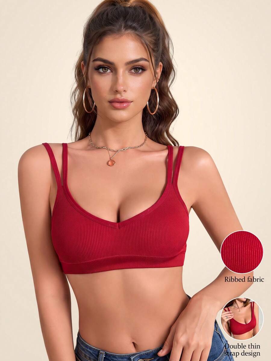 Women's Double Spaghetti Strap Comfortable Underwear - Burgundy - View 1