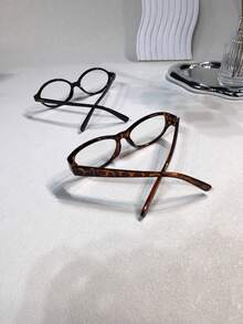 2pcs Women's Oval Frame Vintage Decorative Non-Prescription Glasses - Medium Box HL8852 Tofu PF8455 Black and White Flat 2 Pairs - View 4